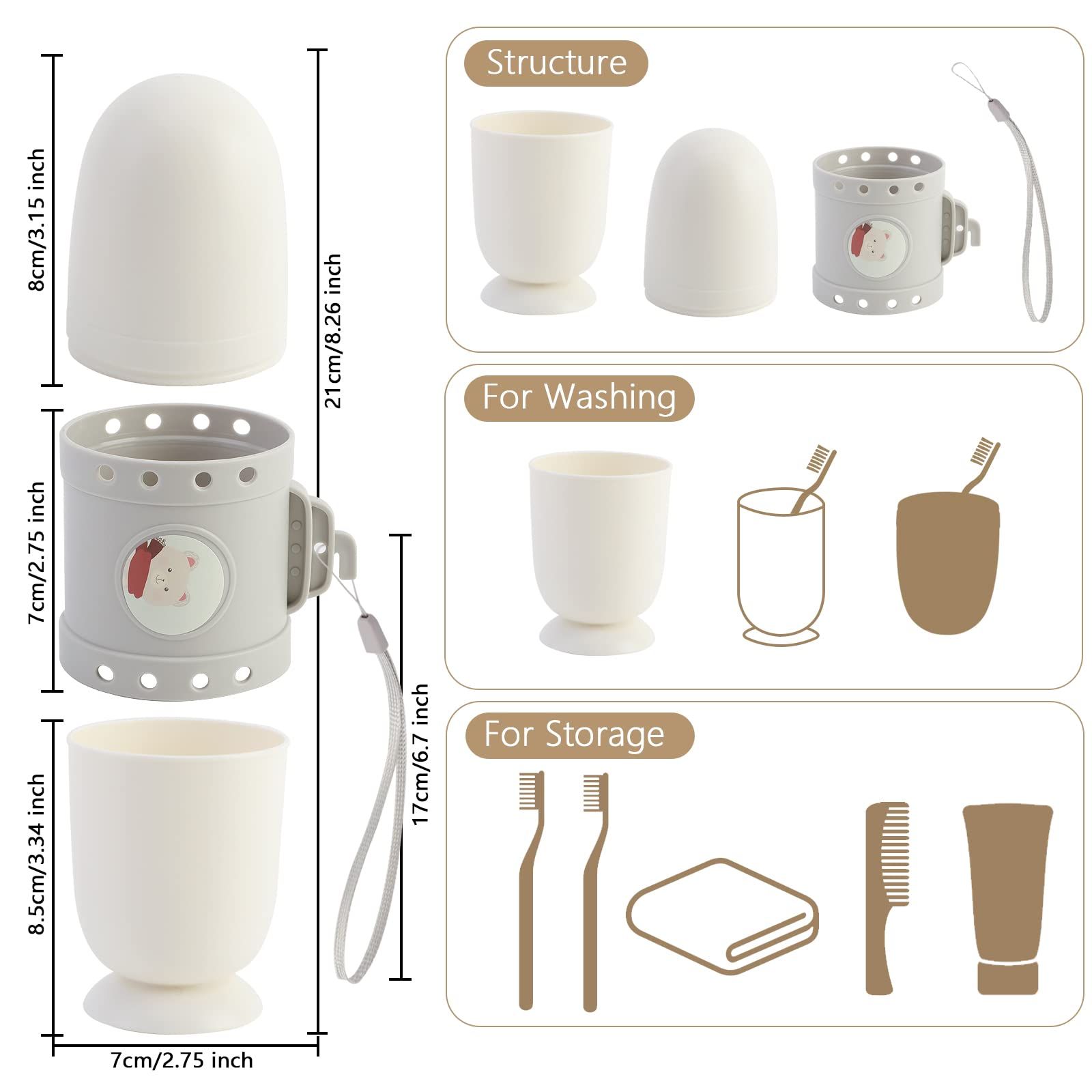 Toothbrush Travel Case, Removable and Portable 3 in 1 Toothbrush Holder Cup, Submarine Styling for Kids and Teens (White）