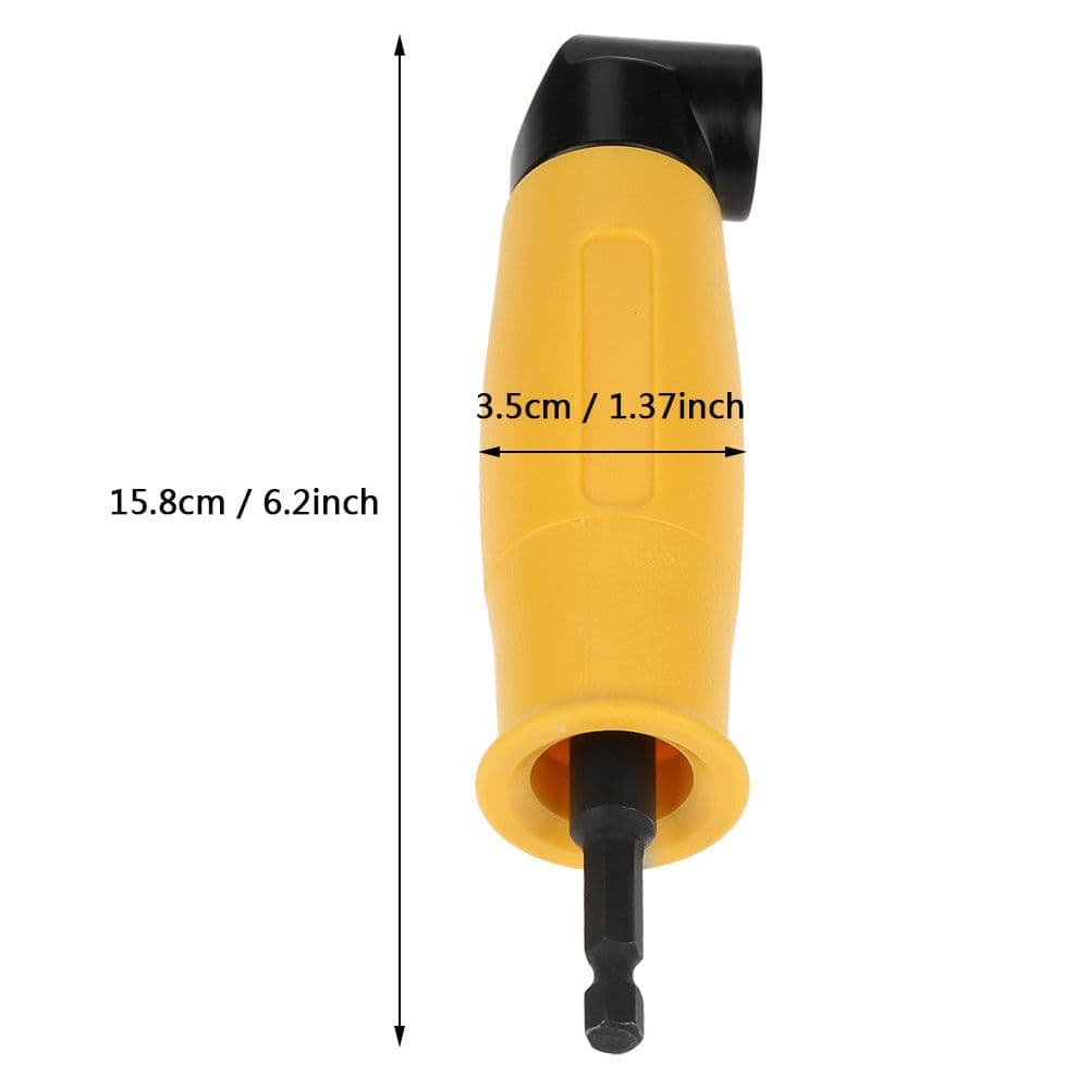 90 Degree Angle Extension Hex Shank Adapter Compact 3.5cm Profile Yellow