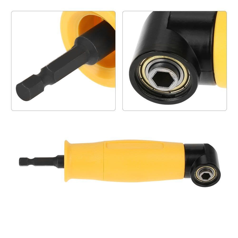 90 Degree Angle Extension Hex Shank Adapter Compact 3.5cm Profile Yellow