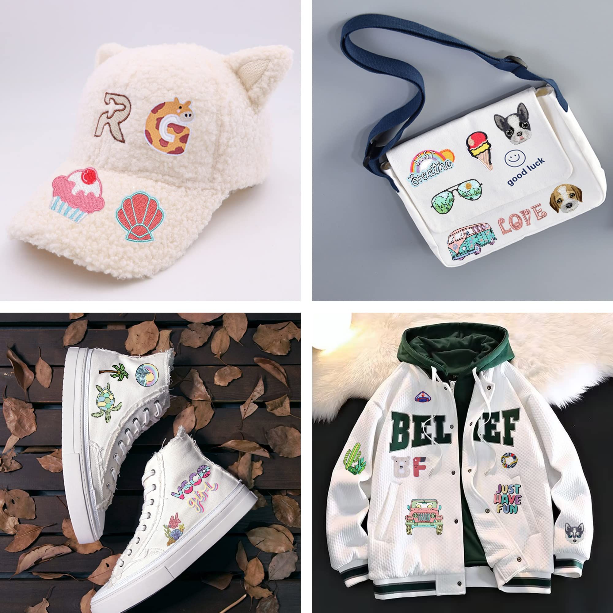 20 Pieces Pink Embroidered On Patches DIY Accessories, Bright Colors Cute Iron On Patch Applique for Clothes, Jeans, Bag, Backpack