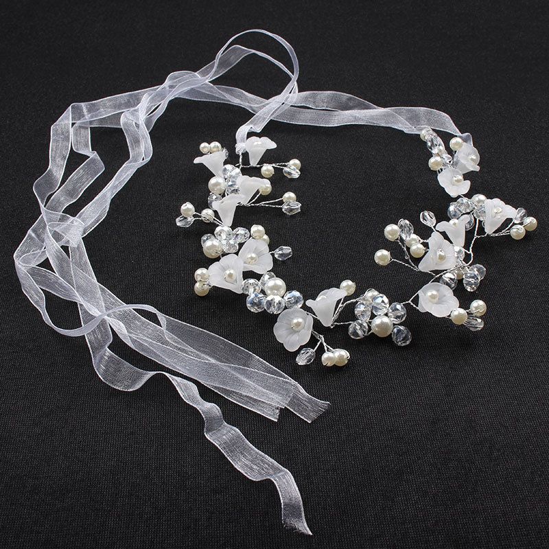 Flower Girl Hair Accessory, Princess Headpiece White Flower Headband Pearl for Girl and Flower Girls Cute Bridal Wedding Hair Band