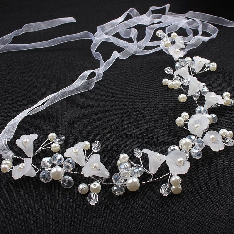Flower Girl Hair Accessory, Princess Headpiece White Flower Headband Pearl for Girl and Flower Girls Cute Bridal Wedding Hair Band