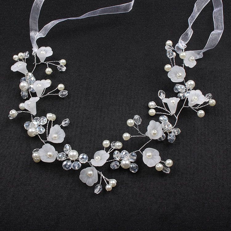 Flower Girl Hair Accessory, Princess Headpiece White Flower Headband Pearl for Girl and Flower Girls Cute Bridal Wedding Hair Band