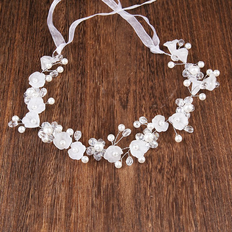 Flower Girl Hair Accessory, Princess Headpiece White Flower Headband Pearl for Girl and Flower Girls Cute Bridal Wedding Hair Band