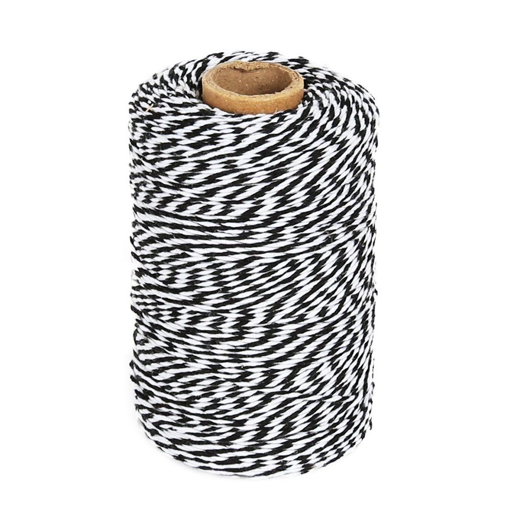 Feet Black and White Twine,Gift Twine String, Cotton Baker's Twine Cotton Cord Crafts Gift Twine String for Crafts, Wrapping, Party