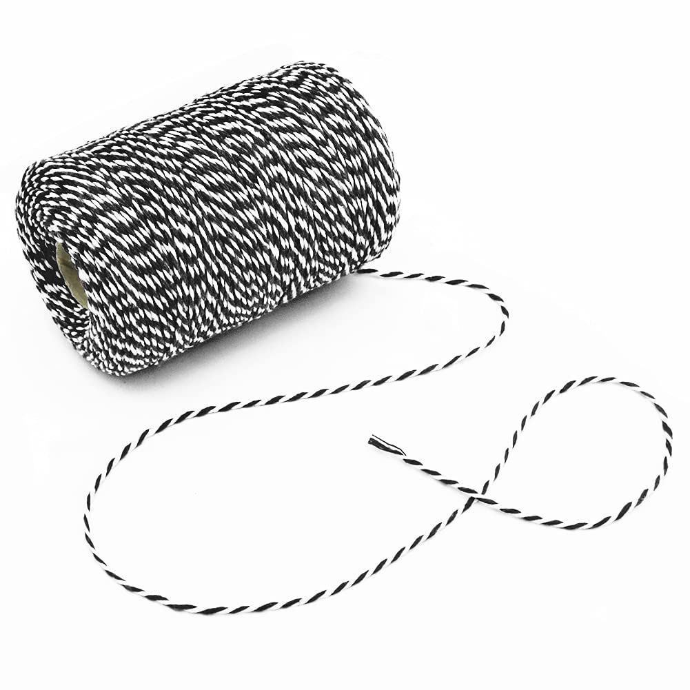 Feet Black and White Twine,Gift Twine String, Cotton Baker's Twine Cotton Cord Crafts Gift Twine String for Crafts, Wrapping, Party