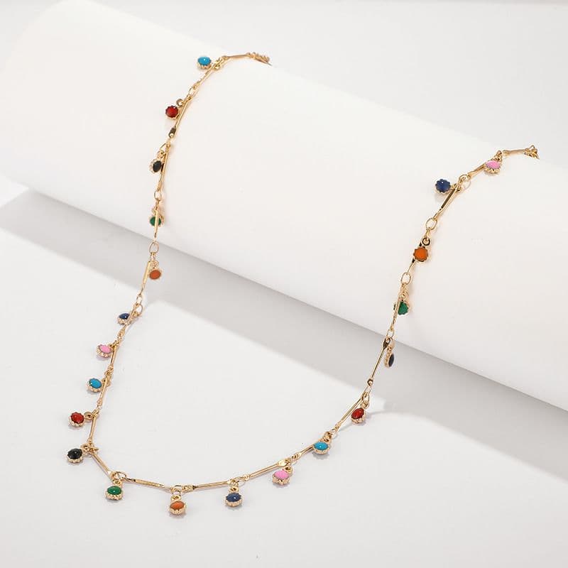 Beaded Necklace Exquisite Colorful Gemstone Tassel Handmade Jewelry for Women