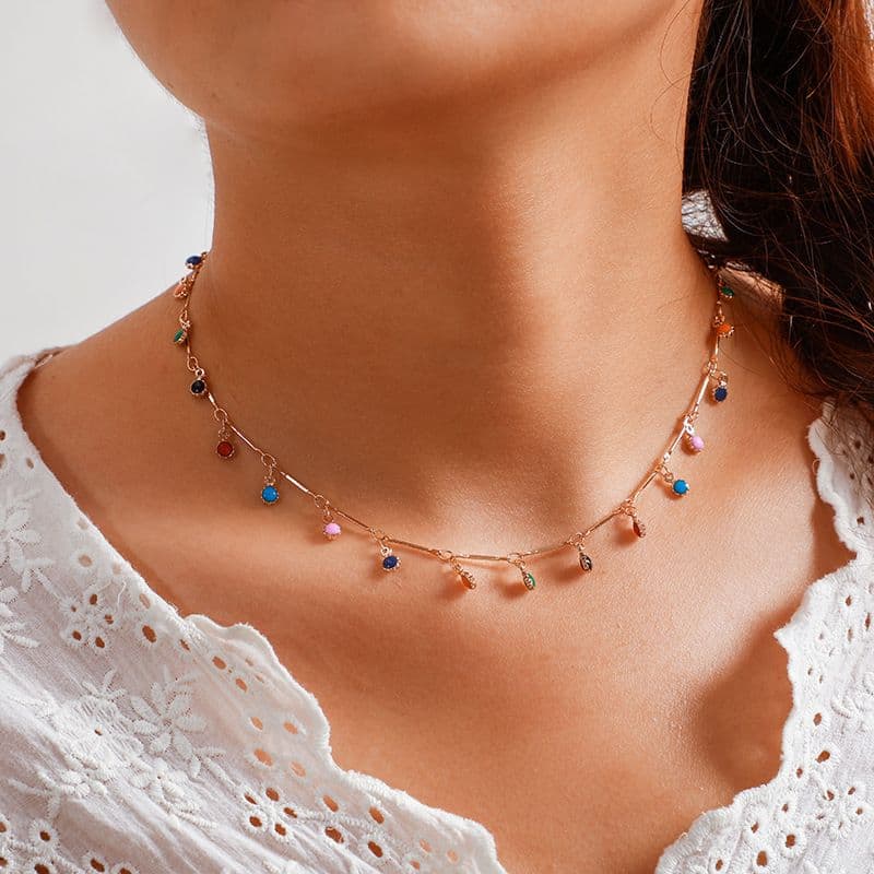 Beaded Necklace Exquisite Colorful Gemstone Tassel Handmade Jewelry for Women