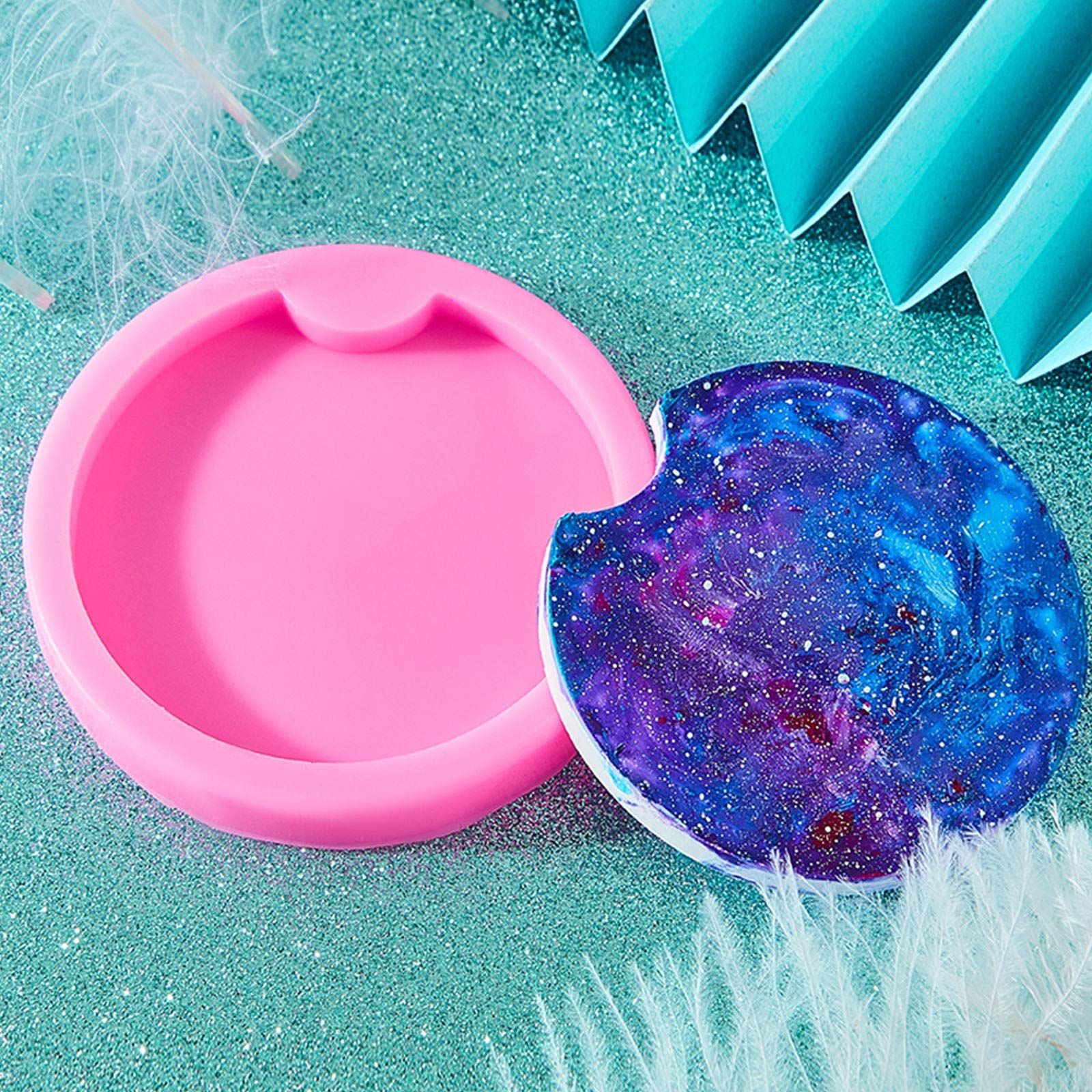 2PCS Silicone Coaster Molds for Resin Casting, Round Coaster Silicone Molds for DIY Jewelry Crafts Resin Coasters Keychain Decoration Making