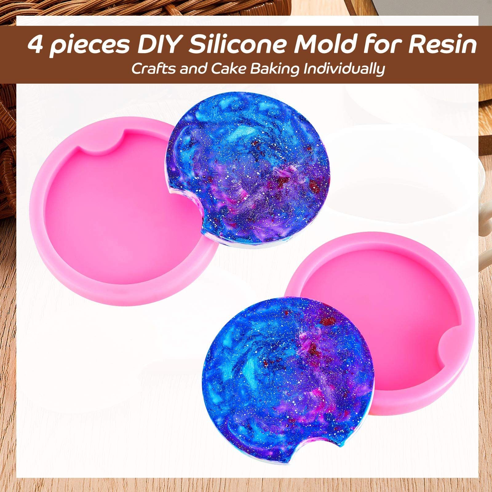 2PCS Silicone Coaster Molds for Resin Casting, Round Coaster Silicone Molds for DIY Jewelry Crafts Resin Coasters Keychain Decoration Making