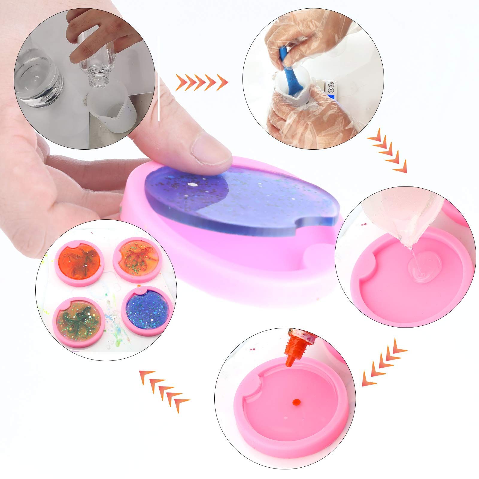 2PCS Silicone Coaster Molds for Resin Casting, Round Coaster Silicone Molds for DIY Jewelry Crafts Resin Coasters Keychain Decoration Making