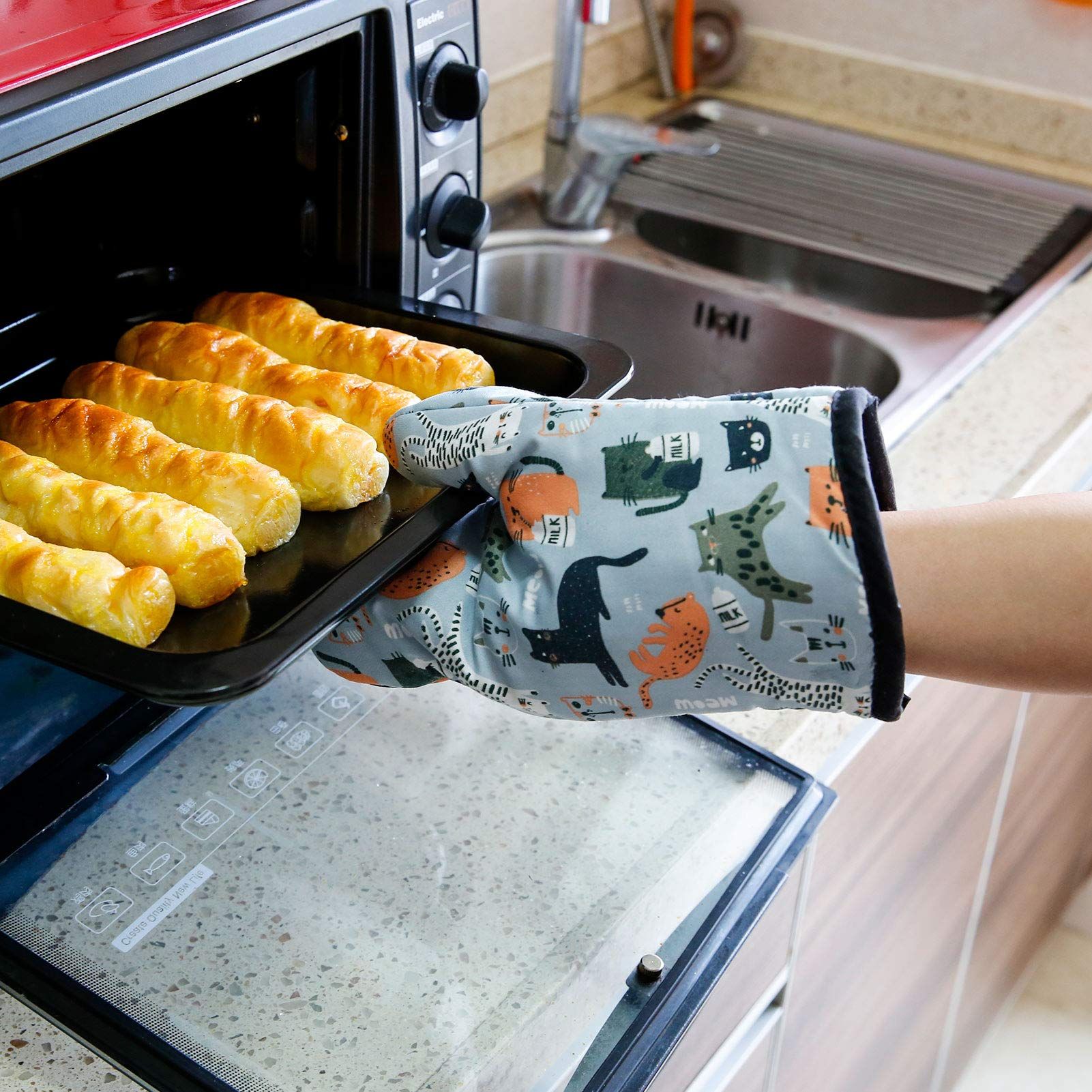 Professional Heat Resistance Kitchen Oven Soft Cotton Gloves for Grilling Cooking Microwave BBQ Baking, 2pcs with Soft Inner Lining