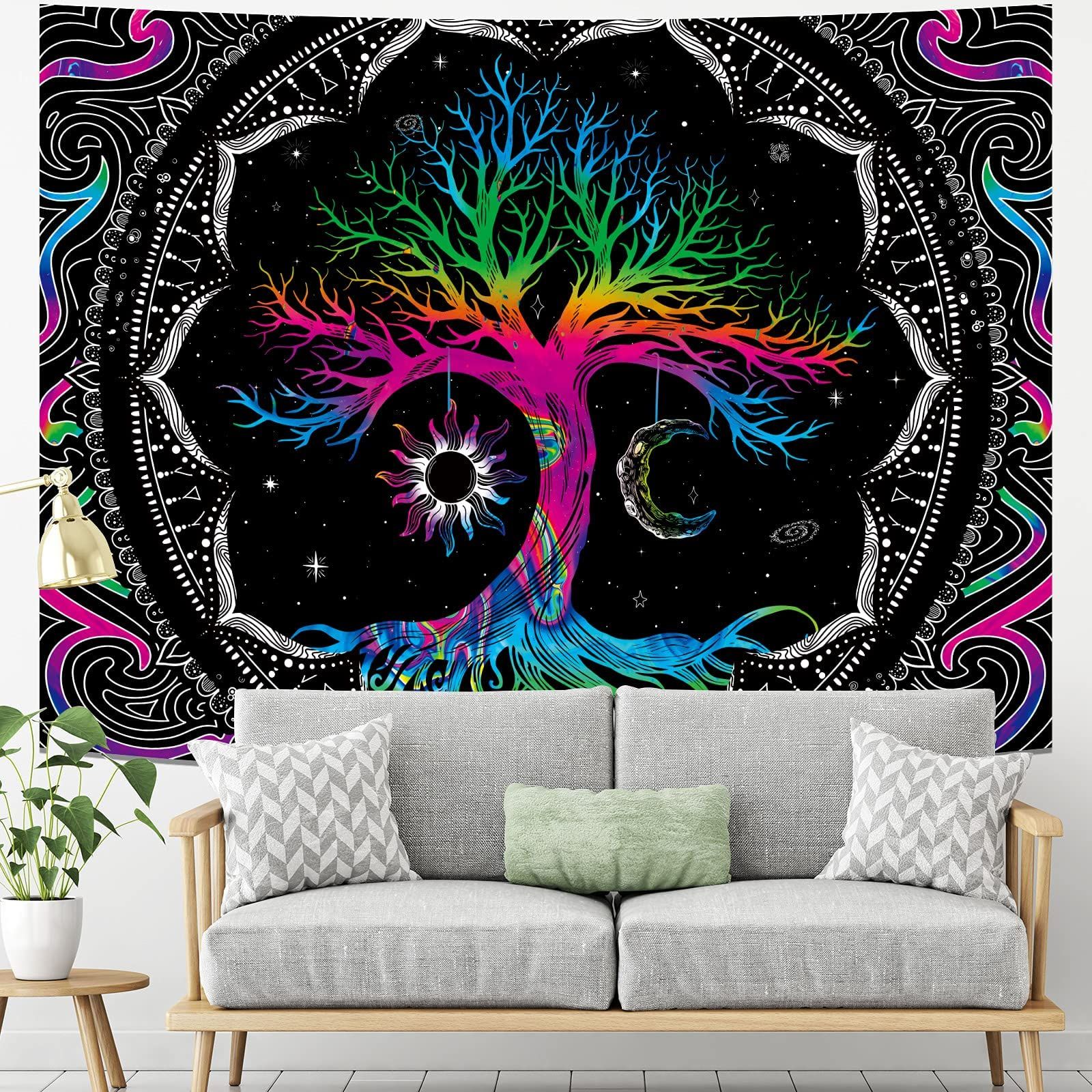 Tree of Life Tapestry for Bedroom Aesthetic Moon and Sun Bohemian Boho Tapestries Wall Hanging for Room