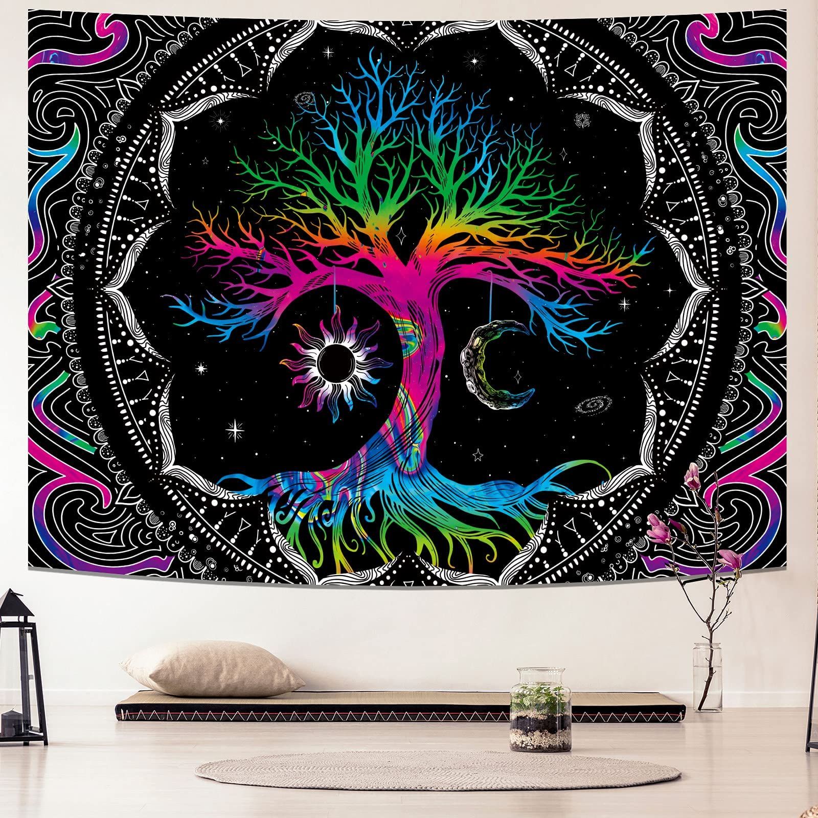 Tree of Life Tapestry for Bedroom Aesthetic Moon and Sun Bohemian Boho Tapestries Wall Hanging for Room