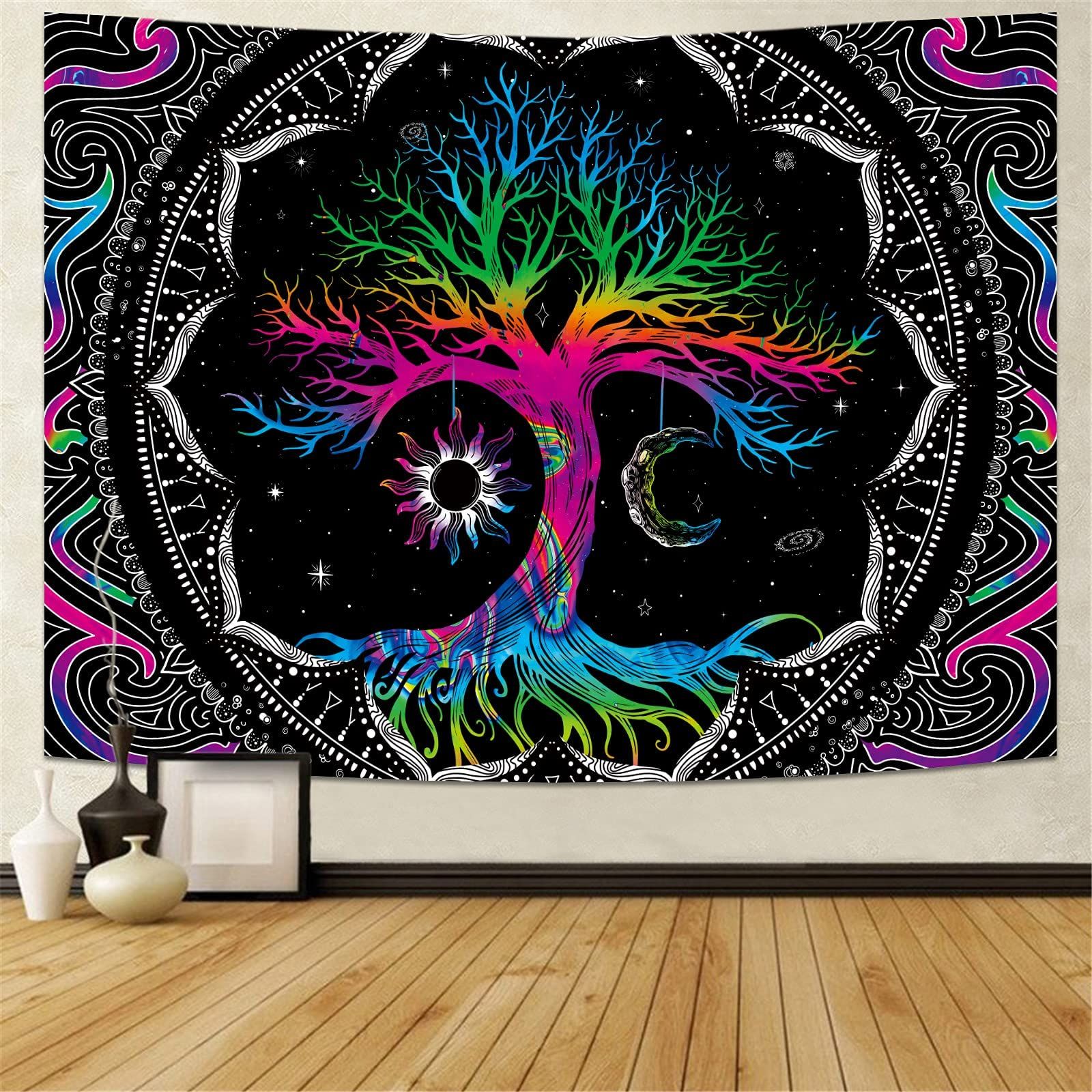 Tree of Life Tapestry for Bedroom Aesthetic Moon and Sun Bohemian Boho Tapestries Wall Hanging for Room