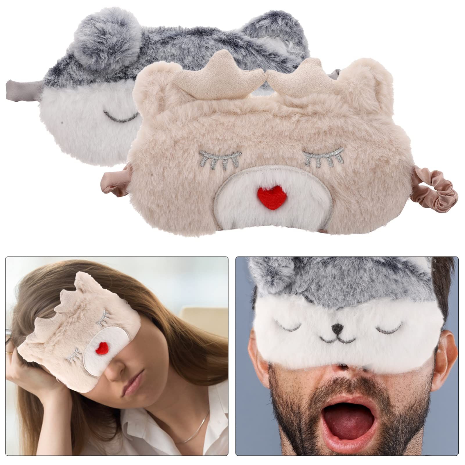 2PCS，Plush Sleep facial mask Cute Eye Mask Plush Eye Mask Cute Eye Mask Scratch Gloves Newborn Plush Baby Dog Deer