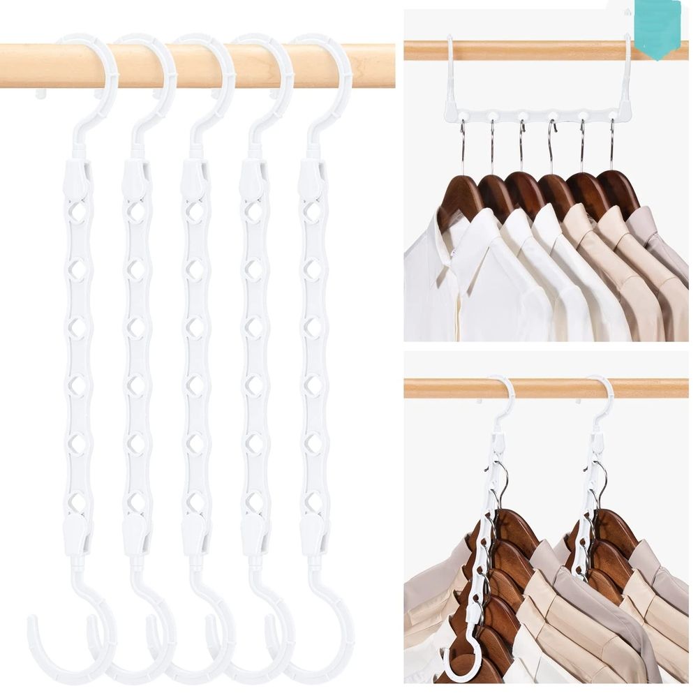 Space Saving Plastic Hangers, 10 Pack, White, Multi-Use Closet Organizers, Ideal for College Dorms and Small Apartments
