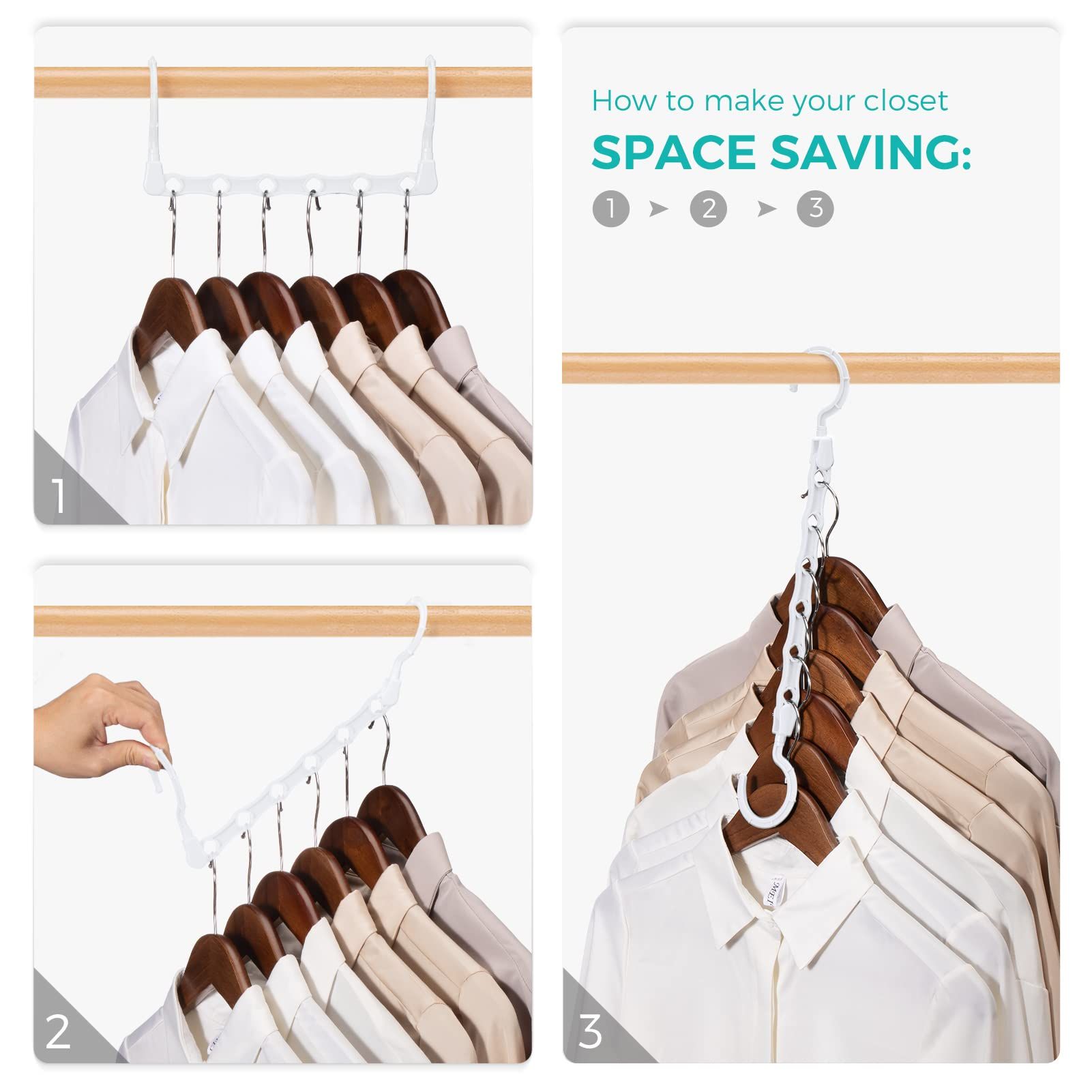 Space Saving Plastic Hangers, 10 Pack, White, Multi-Use Closet Organizers, Ideal for College Dorms and Small Apartments