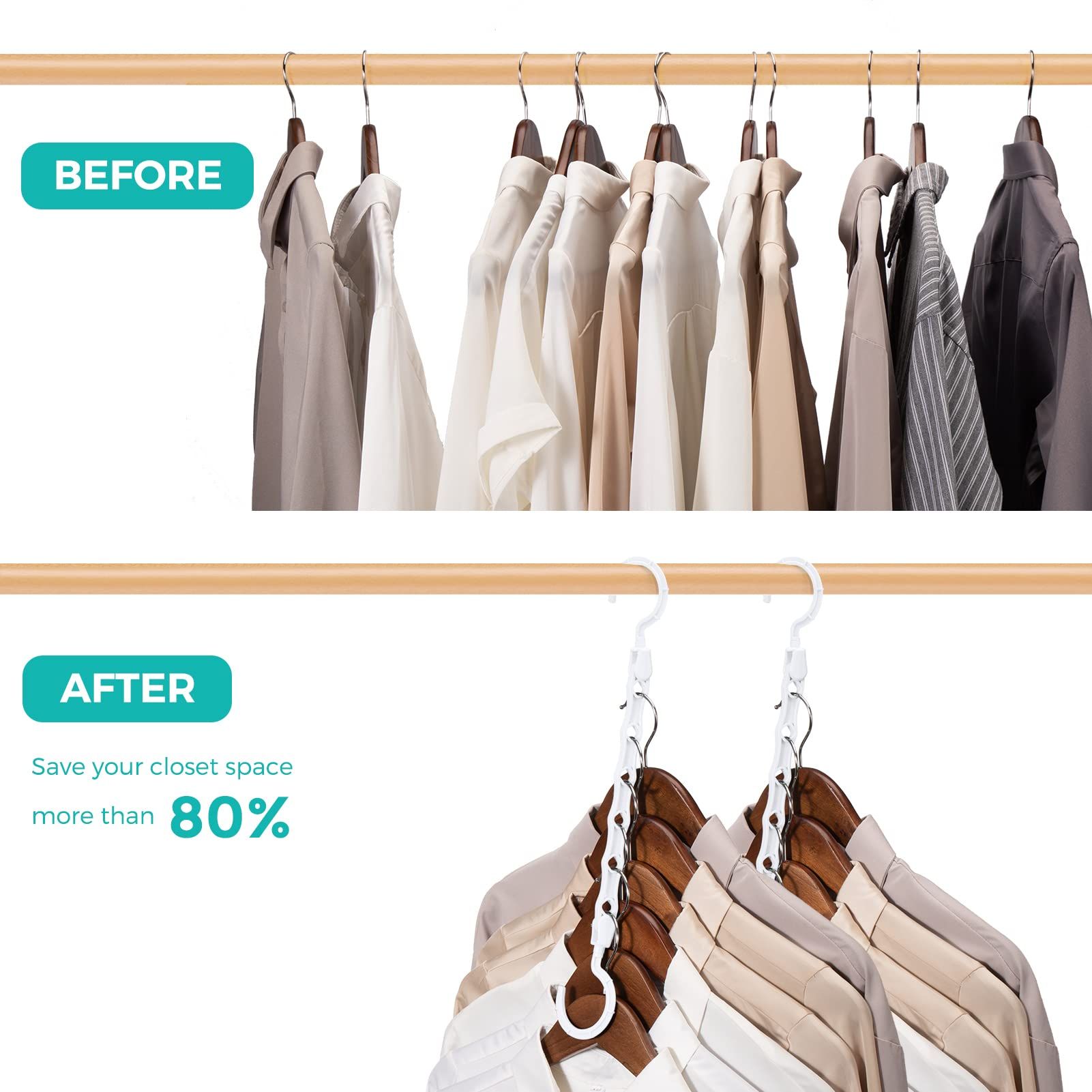 Space Saving Plastic Hangers, 10 Pack, White, Multi-Use Closet Organizers, Ideal for College Dorms and Small Apartments
