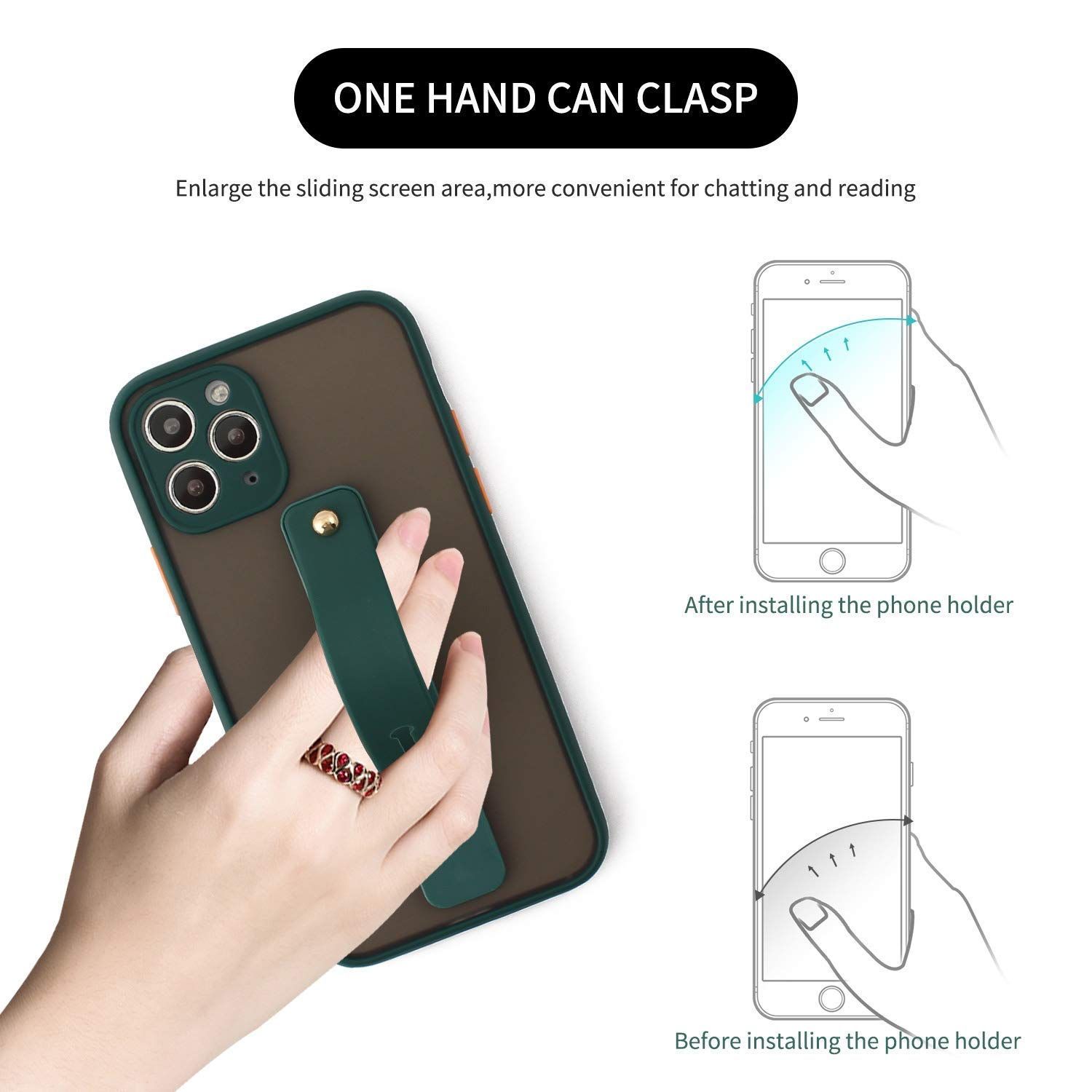 2 pcs Removable and Reusable Cell Phone Grip Strap, Telescopic Finger Kickstand Bracket Universal Silicone Phone Holder Stand