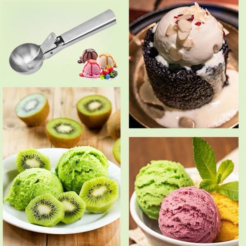 Stainless Steel Ice Cream Scoop, Heavy Duty Ice Cream Scooper with Trigger Metal Icecream Scoop Spoon for Fruit Scoop