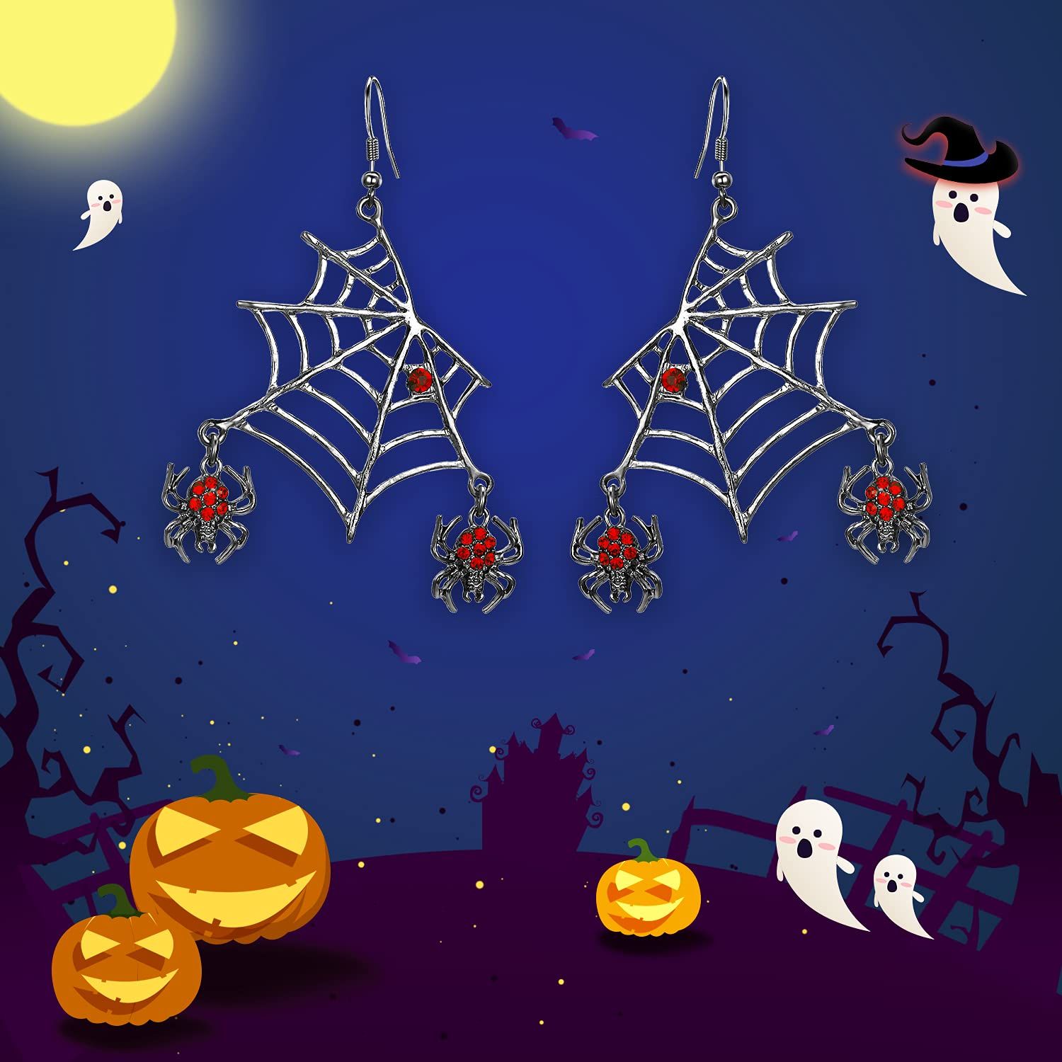Miraculous Halloween Jewelry Austrian Crystal Vivid Spider Hollow Web Animal Hook Earrings accessories