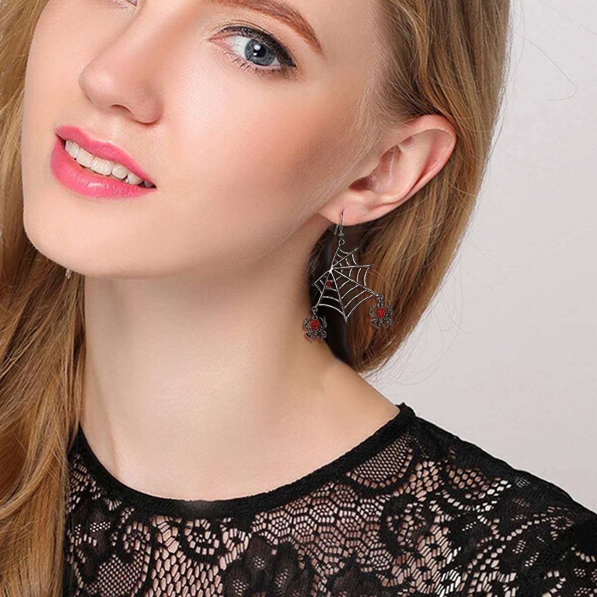 Miraculous Halloween Jewelry Austrian Crystal Vivid Spider Hollow Web Animal Hook Earrings accessories