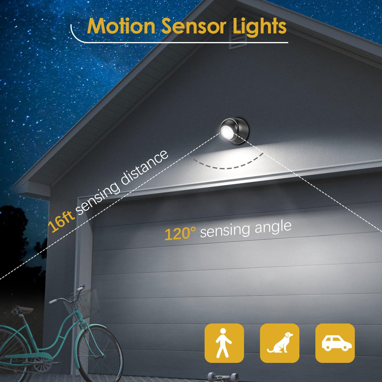 Battery Operated Motion Sensor Light Waterproof Wireless LED Battery Powered Wall Light Auto On/Off Cool White