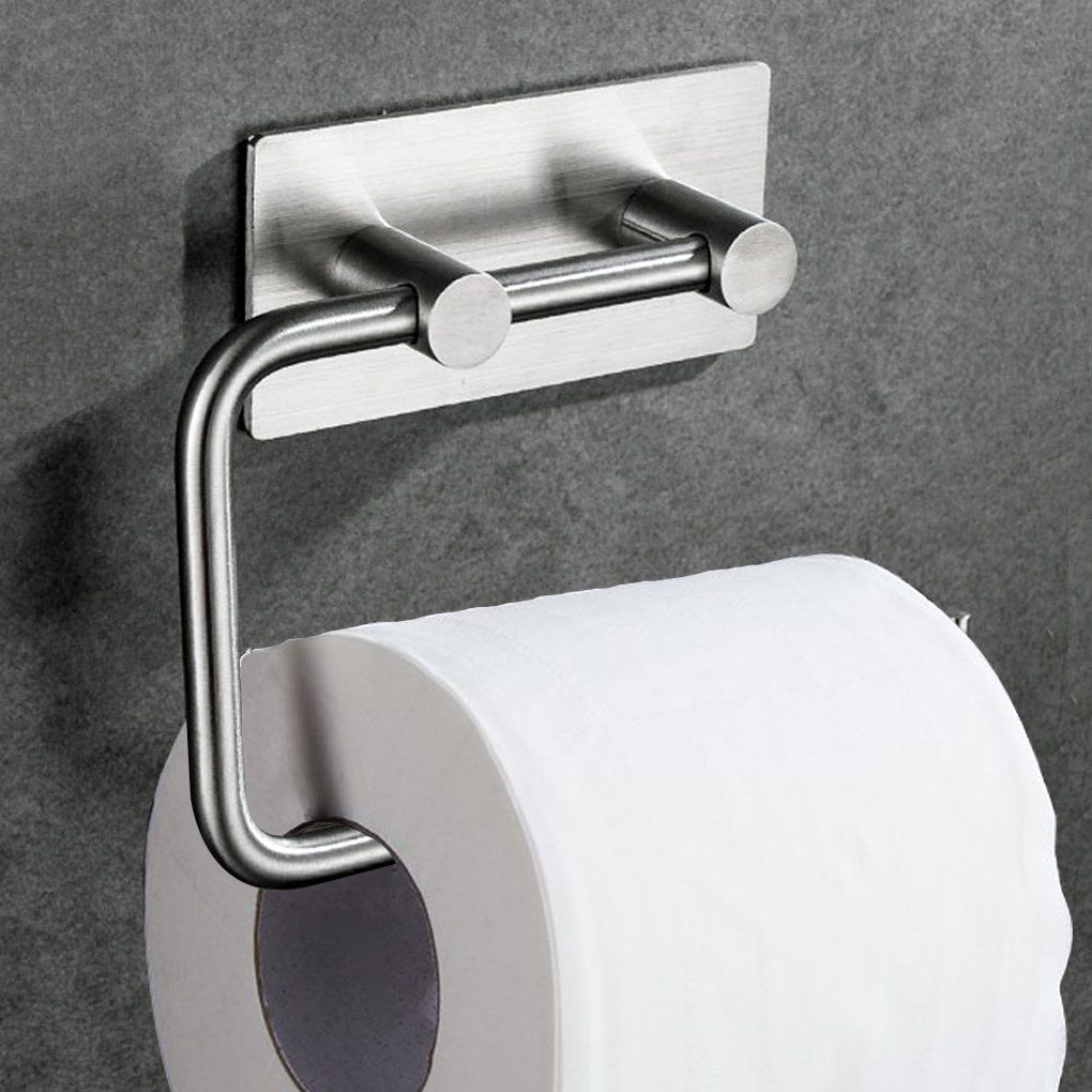 Toilet Paper Holder Wall Mount Self Adhesive, Brushed Stainless Steel Stainless Steel Toilet Paper Holder Hooks Tissue