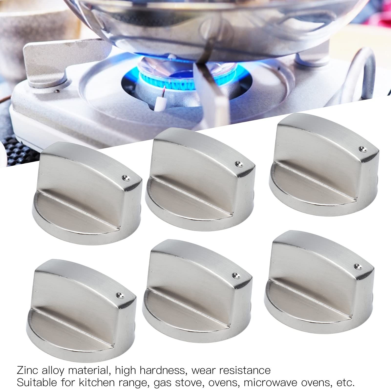 6Pcs 8mm Cooker Stove Control Knob Zinc Alloy Range Burner Knob Replacement for Kitchen Range Gas Stove Microwave Oven(0° switch)