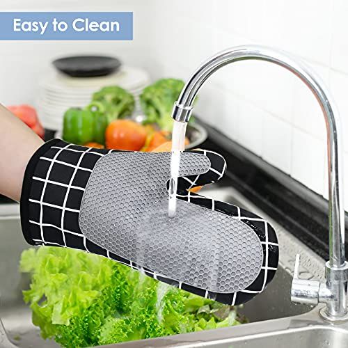 2 PCS Oven Gloves Heat Resistant, Silicone with Cotton Double Oven Mitts with Cotton Lining and Non-Slip Surface for Cooking