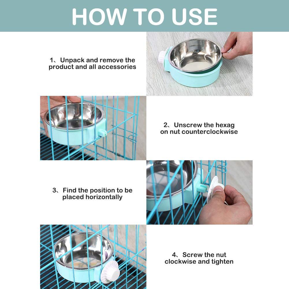 Crate Dog Bowl Stainless Steel Removable Food Bowl Feeder Pet Drink Water Dish Hanging on Cages for Puppy Cat Parrot Bird