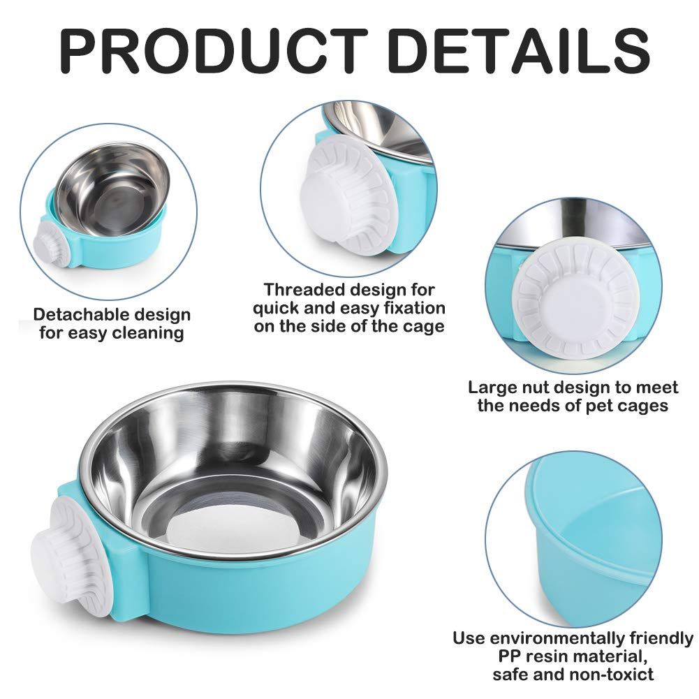 Crate Dog Bowl Stainless Steel Removable Food Bowl Feeder Pet Drink Water Dish Hanging on Cages for Puppy Cat Parrot Bird