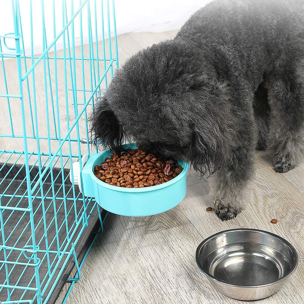 Crate Dog Bowl Stainless Steel Removable Food Bowl Feeder Pet Drink Water Dish Hanging on Cages for Puppy Cat Parrot Bird