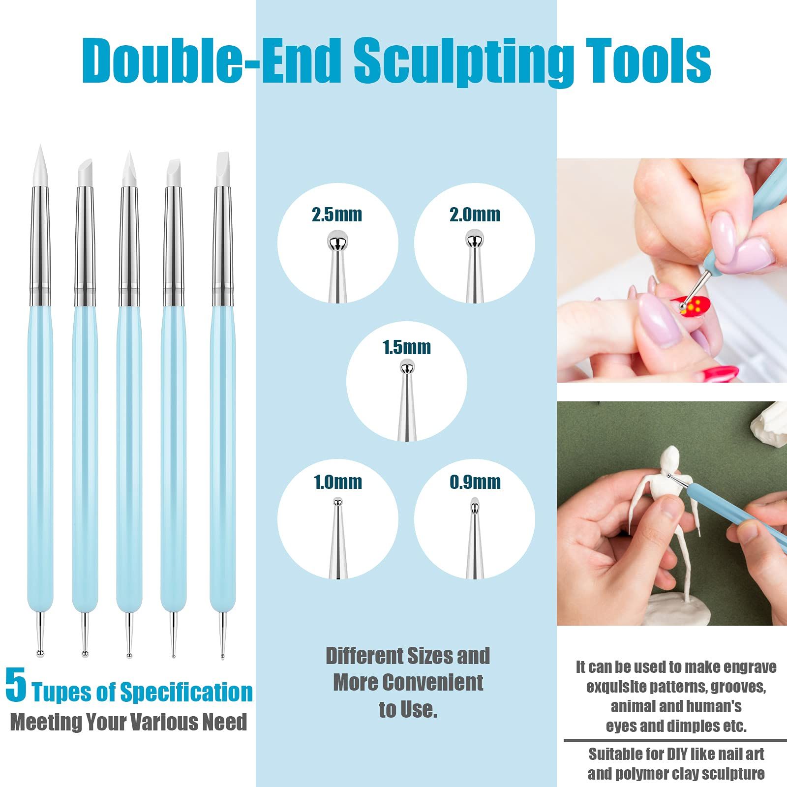 10Pcs Silicone Clay Sculpting Tool, Modeling Dotting Tool & Pottery Craft use for DIY Handicraft, Silicone Brush, Sculpture