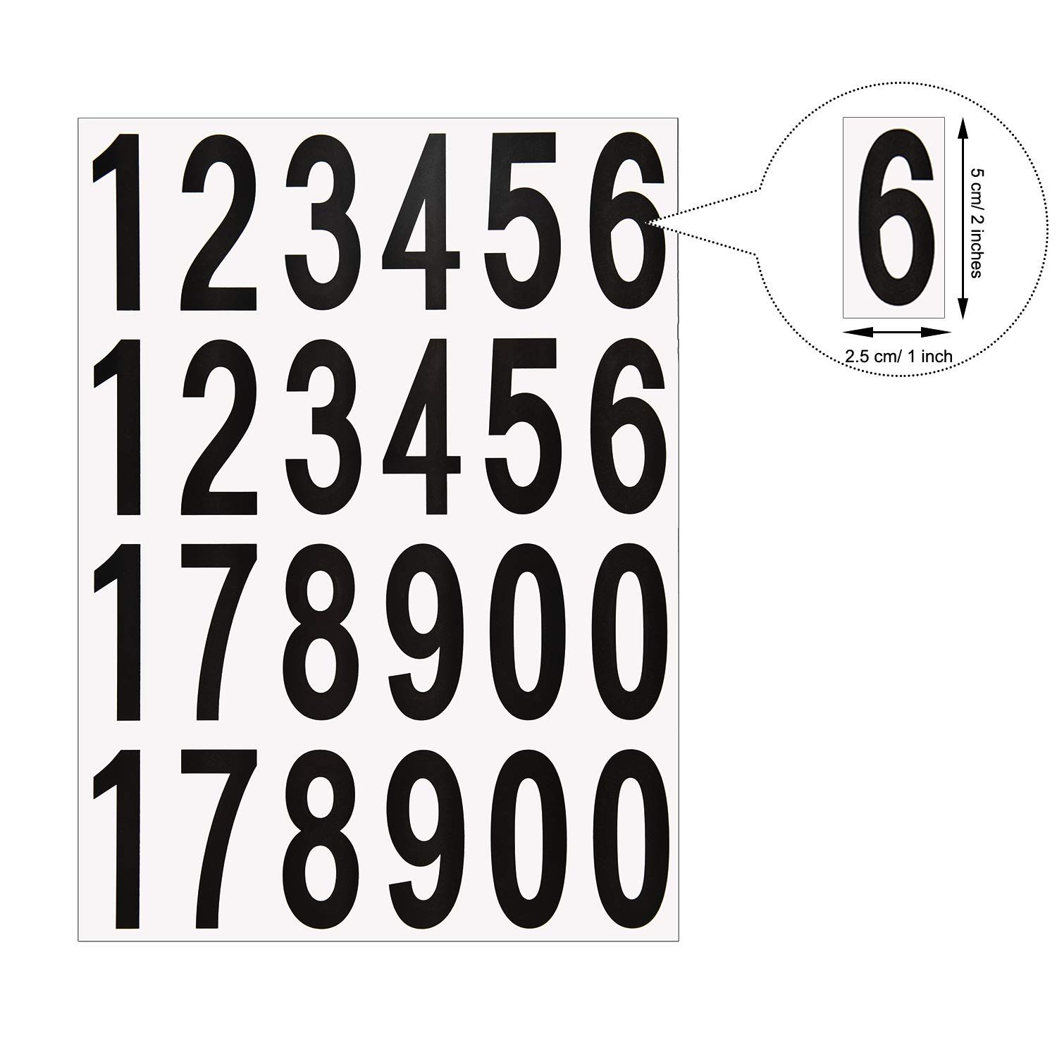 240 Pieces 10 Sheets Numbers Stickers Mailbox Numbers Self Adhesive Vinyl Numbers for Residence (2 Inch, Black on White)