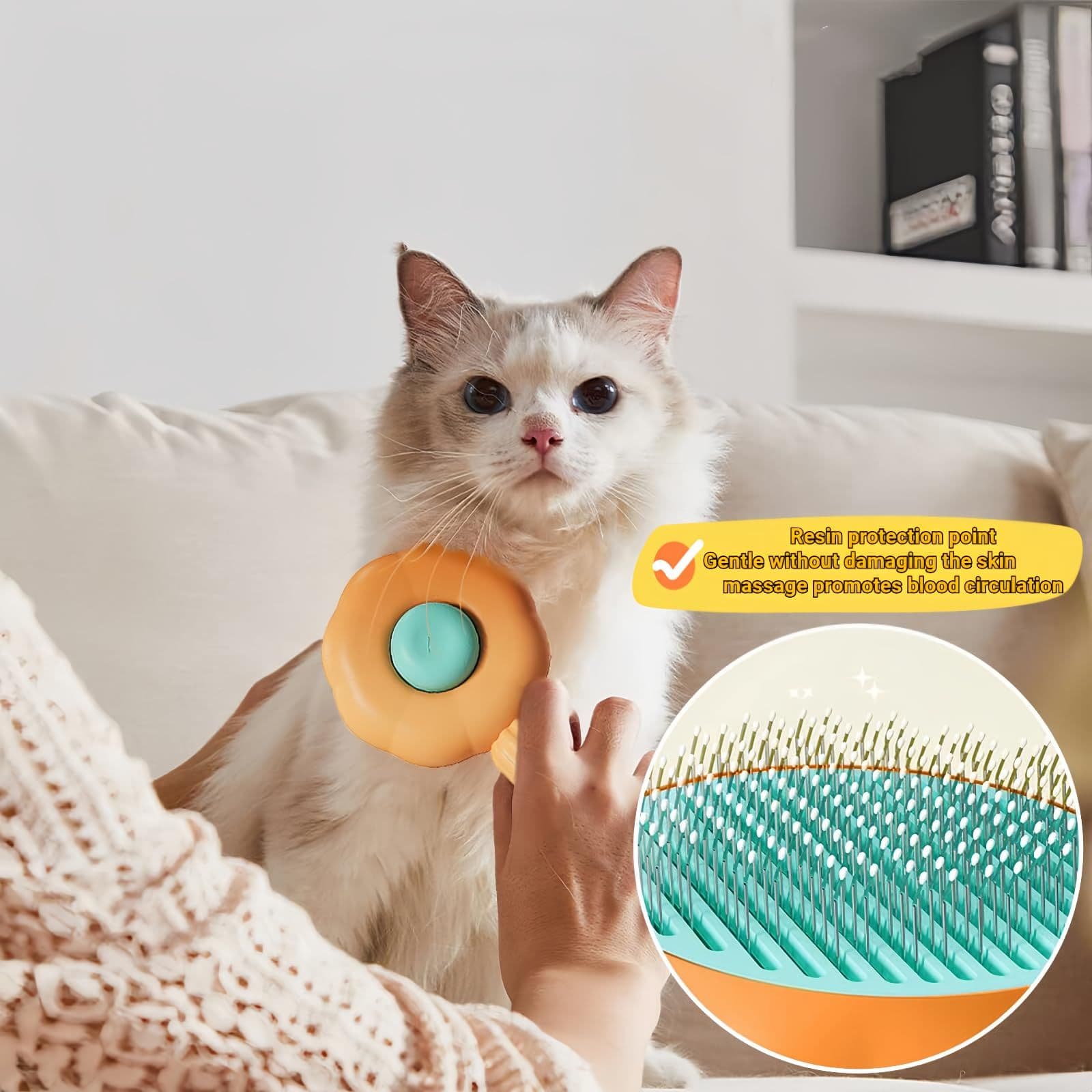 Self-Cleaning Cat Brush Pet Comb Orange