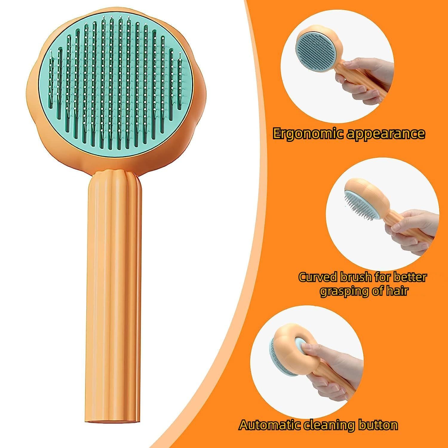 Self-Cleaning Cat Brush Pet Comb Orange