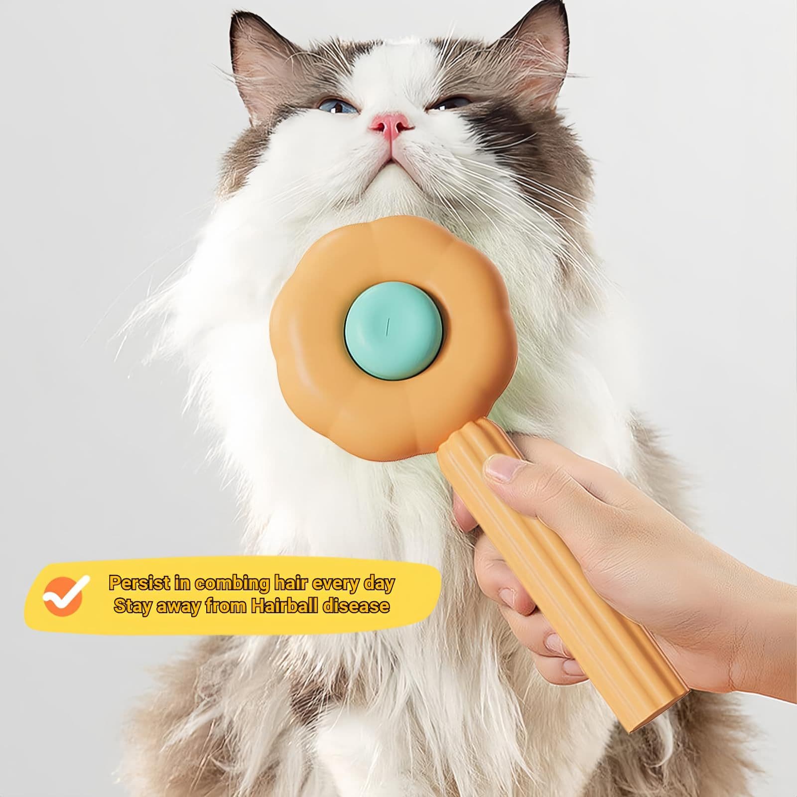 Self-Cleaning Cat Brush Pet Comb Orange
