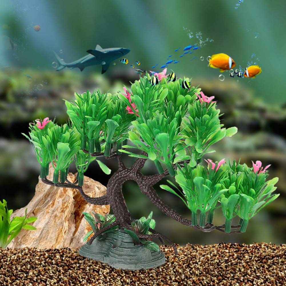 Artificial Aquatic Plants Fishtank Decorations, Aquarium Water Grass, 5-inch Plastic Plants Goldfish Waterscape Fish Hides Tree