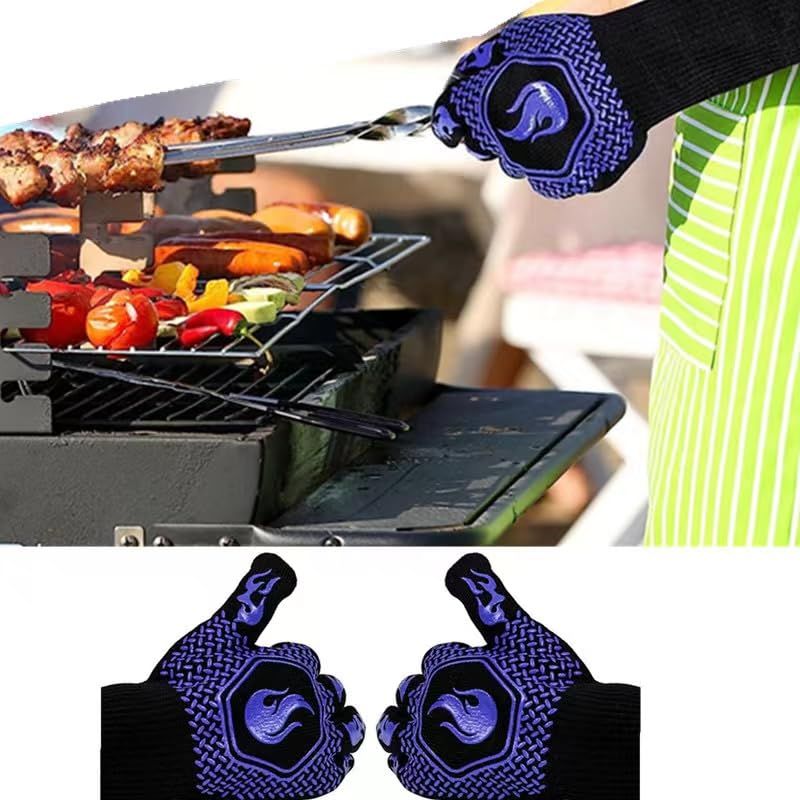 Grill Gloves Heat Resistant High Temp Resistance Fireproof Glove for Grilling Smoking Barbecue Washable Long Oven-2pcs