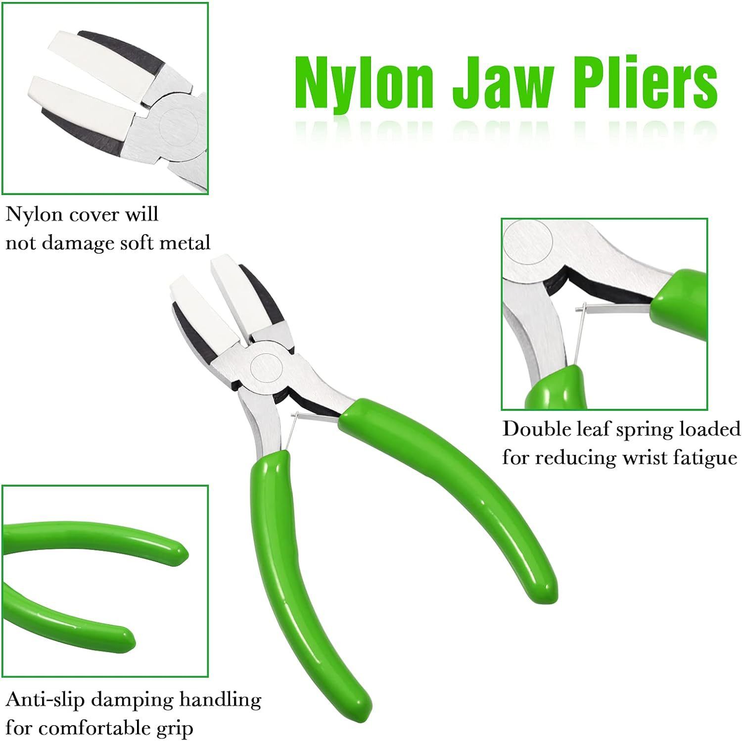 Double Nylon Jaw Pliers 5 Inches with Extra Nylon Jaws Wire Straightener Pliers with Double Leaf Spring Jewelry Making Tool for