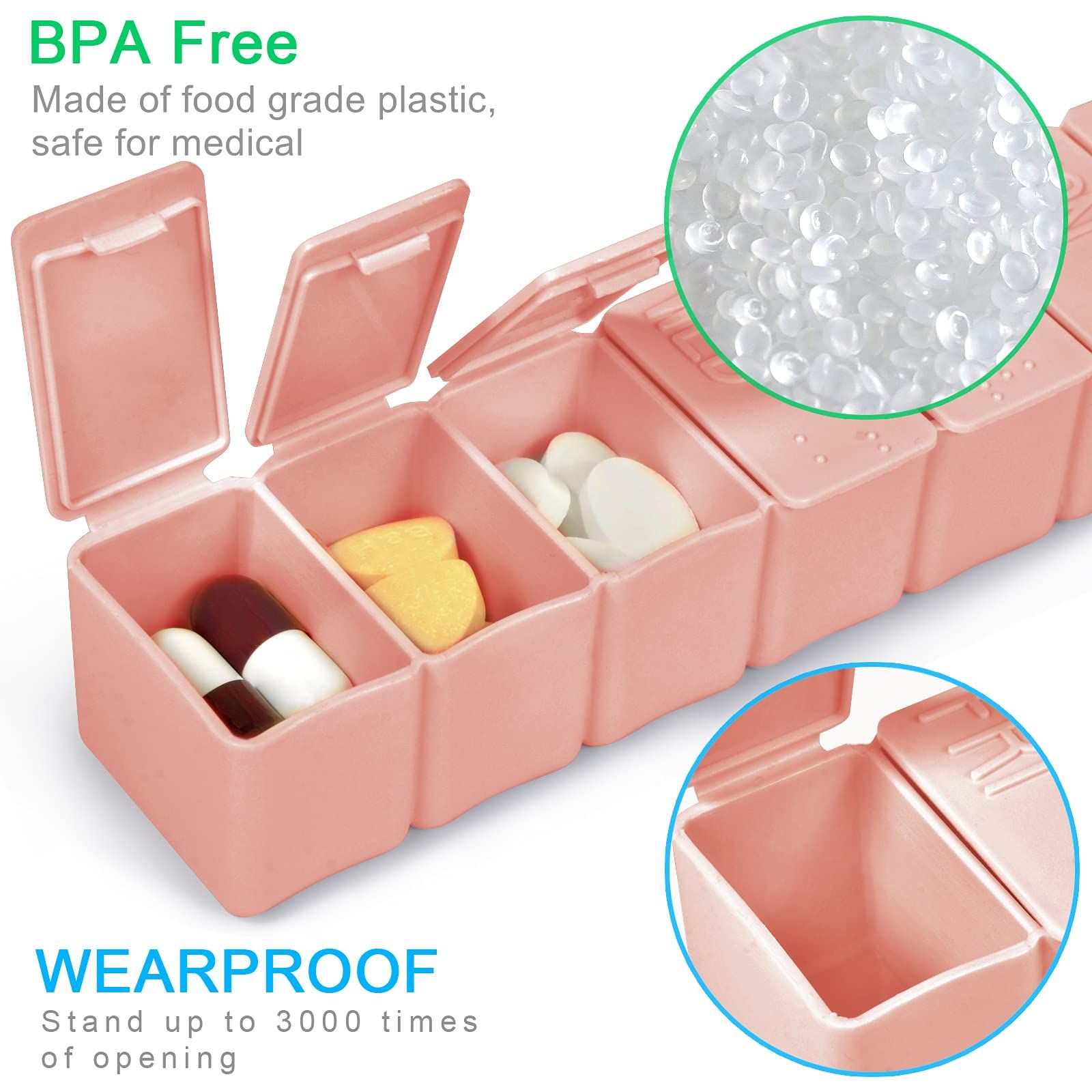 Pill Organizer-Pill Boxes for Travel, 7 Day with Braille Pill case Vitamins Fish Oil Supplements, Medication Organizer