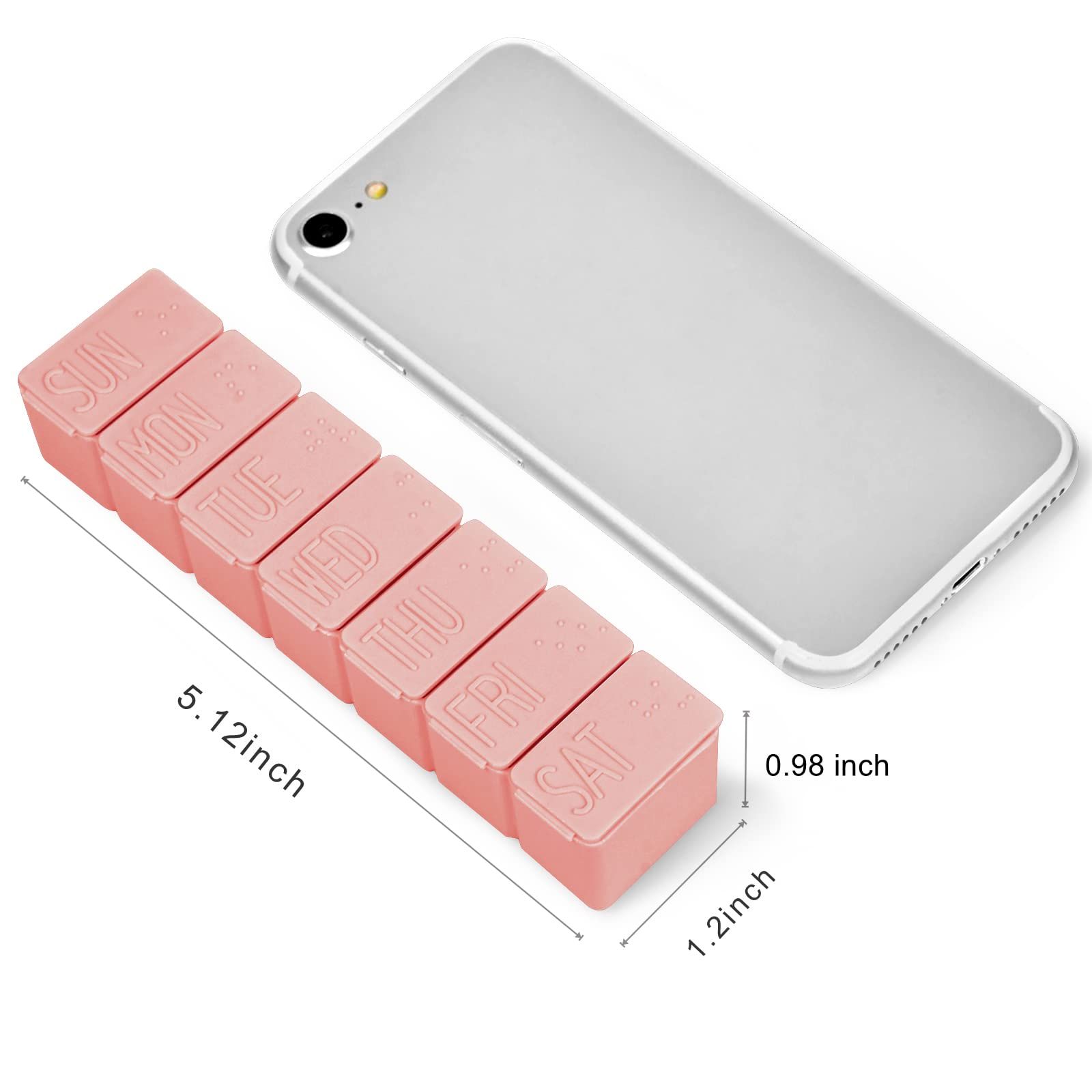 Pill Organizer-Pill Boxes for Travel, 7 Day with Braille Pill case Vitamins Fish Oil Supplements, Medication Organizer