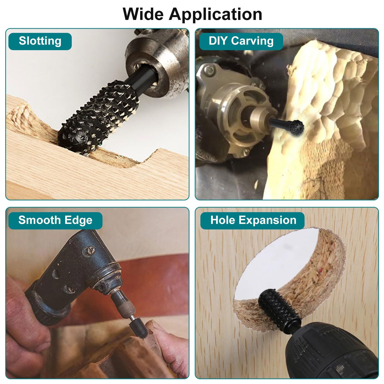 10PCS，Wood Carving Rasp File Drill Bit, 1/4inch Shank Rotary Burr Power Carving Tools for Wood Engraving Grinding