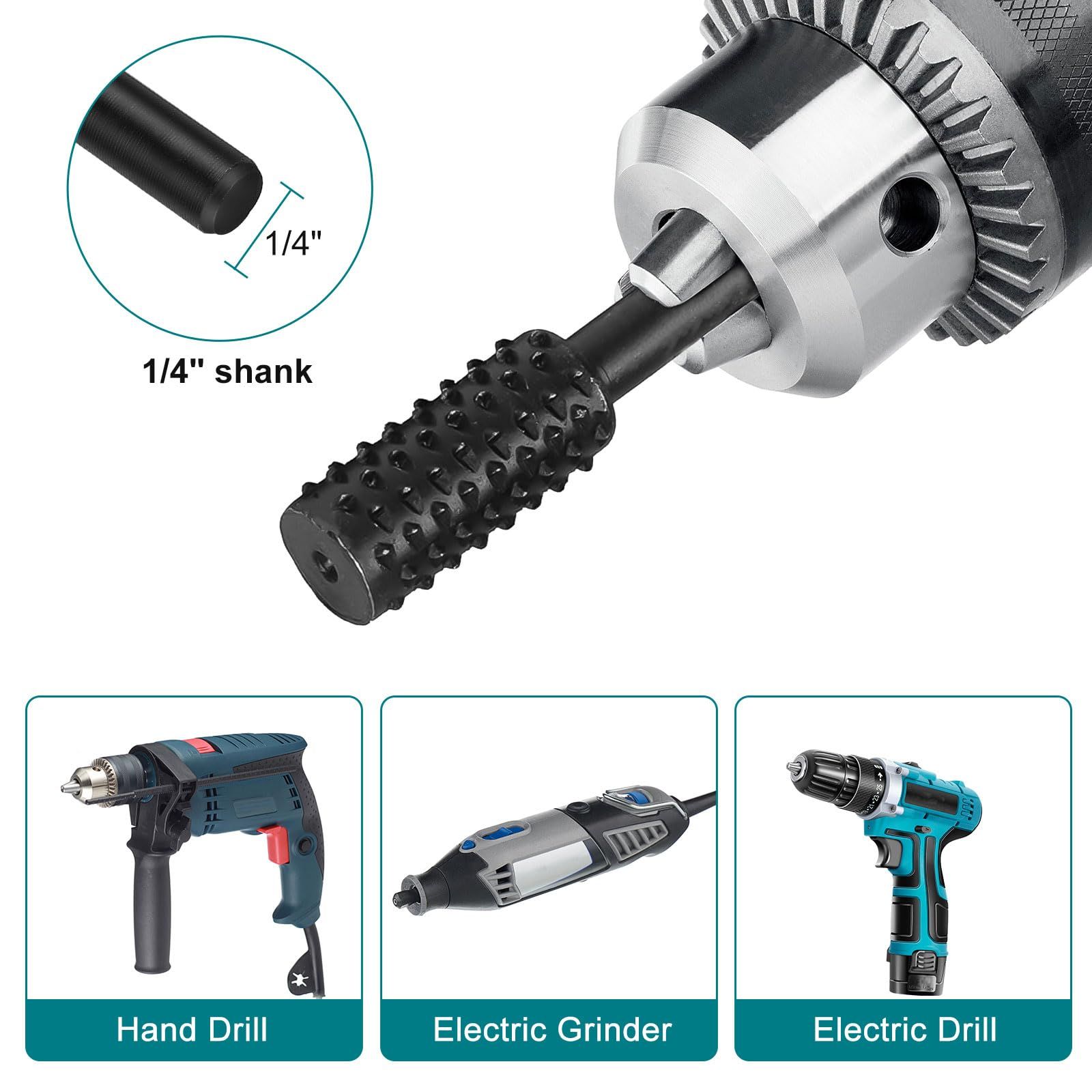 10PCS，Wood Carving Rasp File Drill Bit, 1/4inch Shank Rotary Burr Power Carving Tools for Wood Engraving Grinding