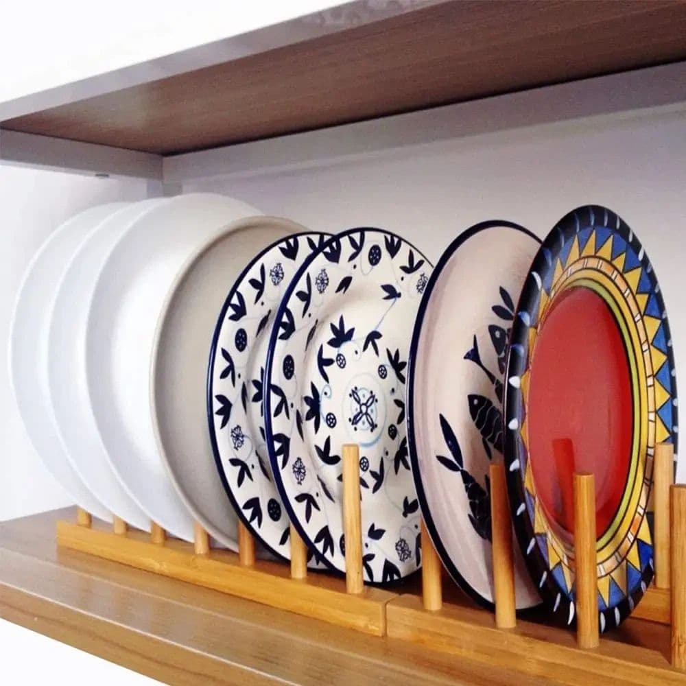 Home kitchen bamboo and wood display shelves, bowls, plates, plates, and drainage racks, Wooden plate rack, Wood