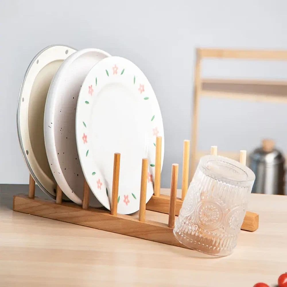 Home kitchen bamboo and wood display shelves, bowls, plates, plates, and drainage racks, Wooden plate rack, Wood