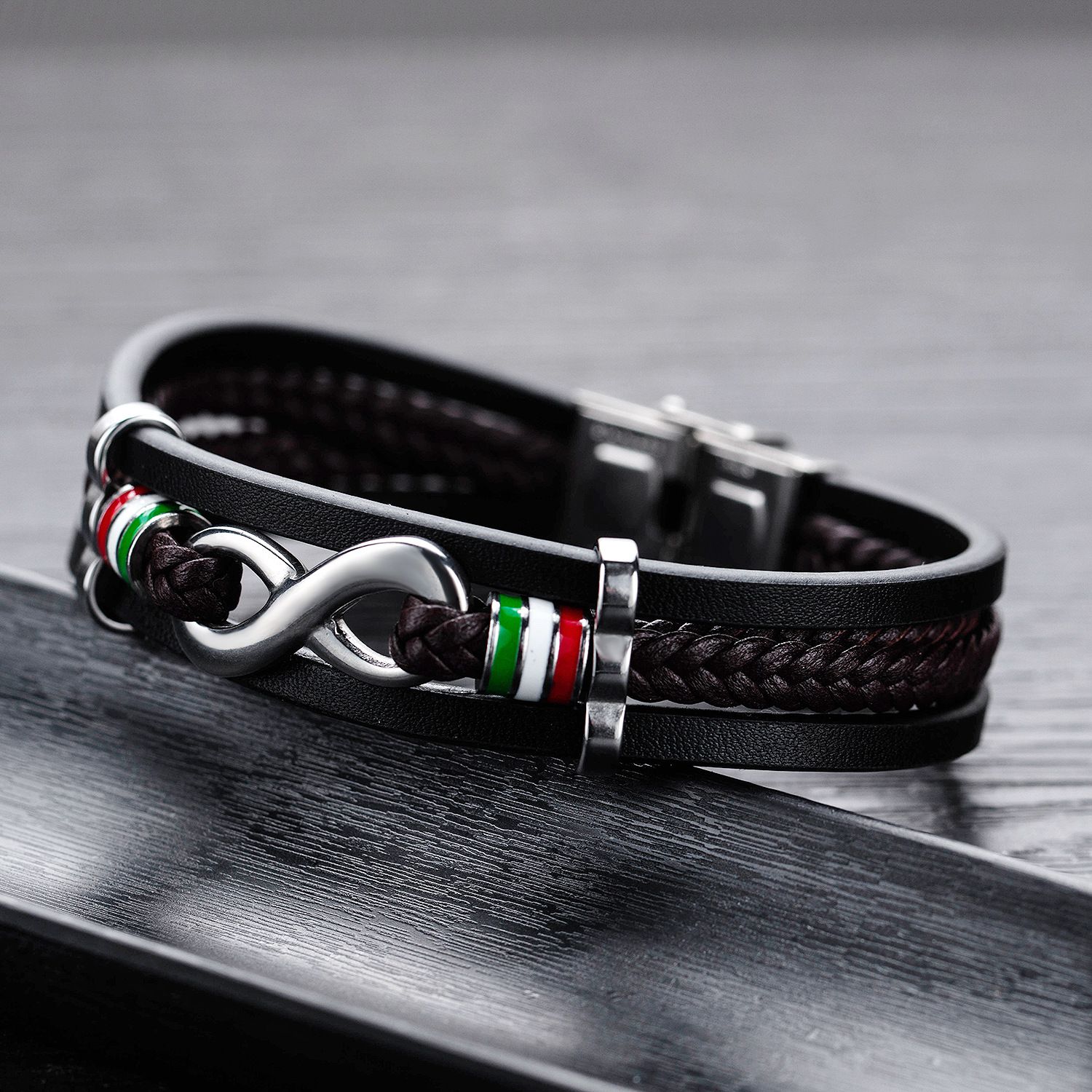 Hand woven multi-layer leather bracelet with infinite 8-shaped trendy men's hip-hop leather bracelet accessories
