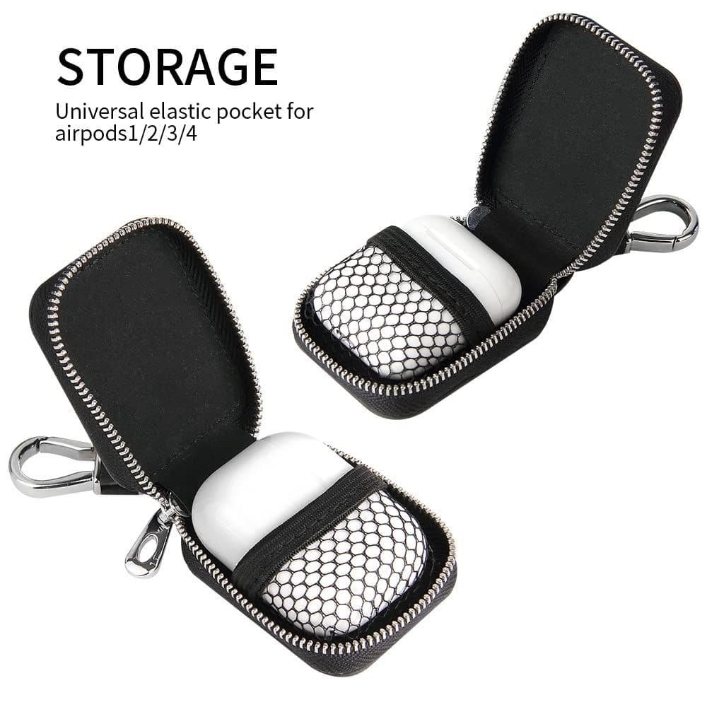Headphone Case PU Leather Hard Portable Earphone Storage Pouch with Mesh Pocket and Keychain Black